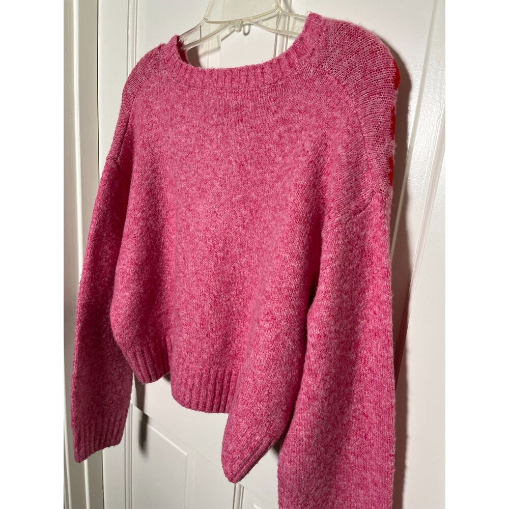 Jessica Simpson Heart Sweater L Pink Red Cropped Y2K Inspired Balloon Sleeve - Picture 6 of 8